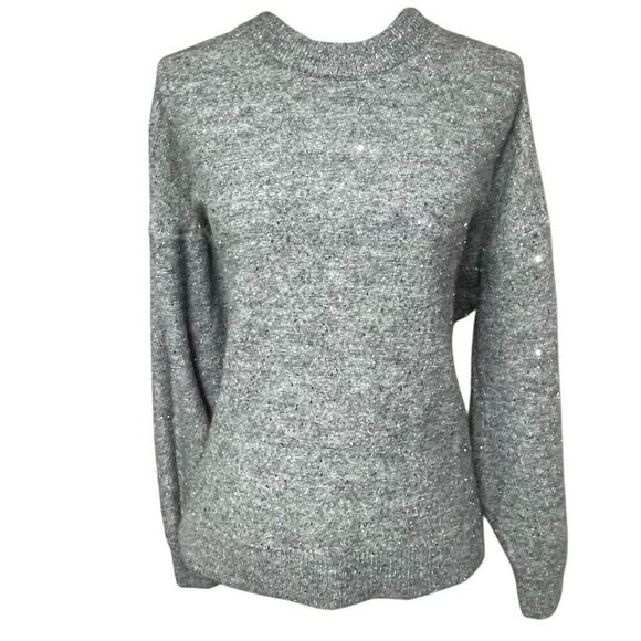 H&M Gray Melange and Sequin Embellished Crew Sweater - Picture 3 of 9